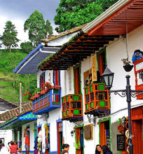 colombian town life in colorful apartments